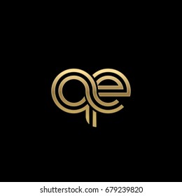 Initial lowercase letter qe, linked outline rounded logo, elegant golden color on black background