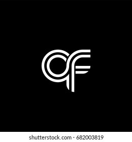 Initial lowercase letter qf, linked outline rounded logo, white color on black background