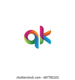 Initial lowercase letter qk, curve rounded logo, gradient vibrant colorful glossy multicolor