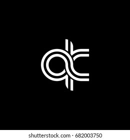 Initial lowercase letter qk, linked outline rounded logo, white color on black background