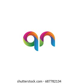 Initial lowercase letter qn, curve rounded logo, gradient vibrant colorful glossy multicolor