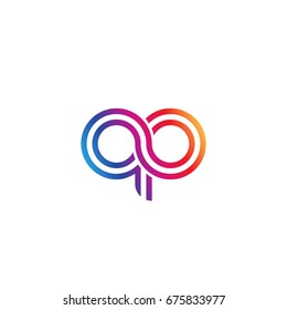 Initial lowercase letter qo, linked outline rounded logo, colorful vibrant colors