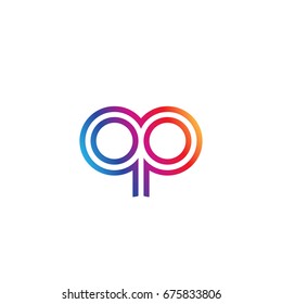 Initial lowercase letter qp, linked outline rounded logo, colorful vibrant colors