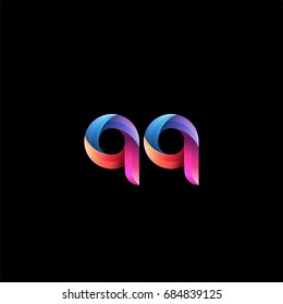 Initial lowercase letter qq, curve rounded logo, gradient vibrant colorful glossy colors on black background