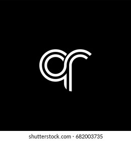Initial lowercase letter qr, linked outline rounded logo, white color on black background