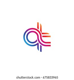 Initial lowercase letter qt, linked outline rounded logo, colorful vibrant colors