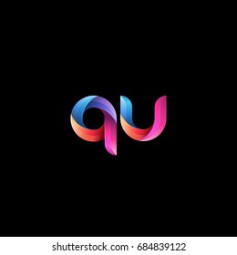 Initial lowercase letter qu, curve rounded logo, gradient vibrant colorful glossy colors on black background