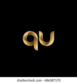 Initial lowercase letter qu, curve rounded logo, gradient glossy gold color on black background
