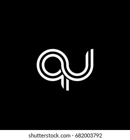 Initial lowercase letter qu, linked outline rounded logo, white color on black background