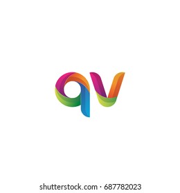 Initial lowercase letter qv, curve rounded logo, gradient vibrant colorful glossy multicolor