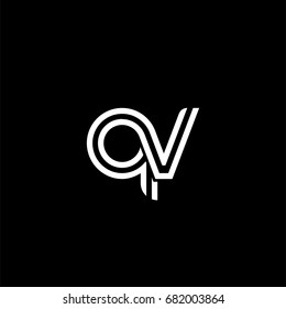 Initial lowercase letter qv, linked outline rounded logo, white color on black background