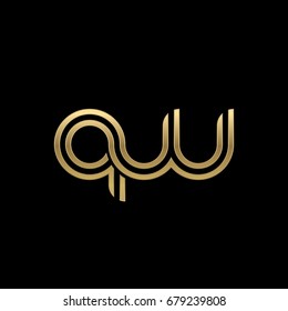 Initial lowercase letter qw, linked outline rounded logo, elegant golden color on black background