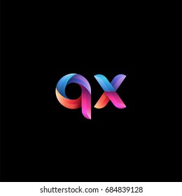 Initial lowercase letter qx, curve rounded logo, gradient vibrant colorful glossy colors on black background