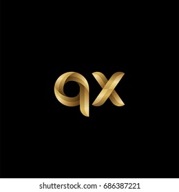 Initial lowercase letter qx, curve rounded logo, gradient glossy gold color on black background