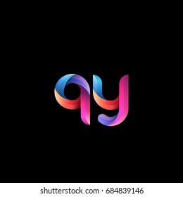 Initial lowercase letter qy, curve rounded logo, gradient vibrant colorful glossy colors on black background