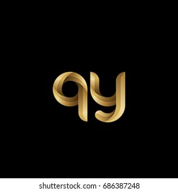 Initial lowercase letter qy, curve rounded logo, gradient glossy gold color on black background