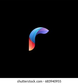 Initial lowercase letter r, curve rounded logo, gradient vibrant colorful glossy colors on black background