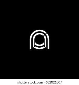 Initial lowercase letter ra, ar, linked outline rounded logo, white color on black background