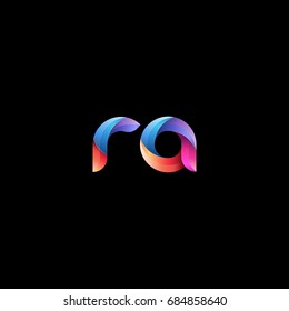 Initial lowercase letter ra, curve rounded logo, gradient vibrant colorful glossy colors on black background