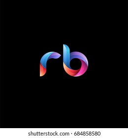 Initial lowercase letter rb, curve rounded logo, gradient vibrant colorful glossy colors on black background