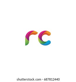 Initial lowercase letter rc, curve rounded logo, gradient vibrant colorful glossy multicolor