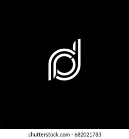 Initial lowercase letter rd, linked outline rounded logo, white color on black background