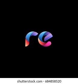 Initial lowercase letter re, curve rounded logo, gradient vibrant colorful glossy colors on black background