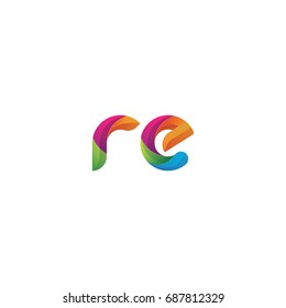 Initial lowercase letter re, curve rounded logo, gradient vibrant colorful glossy multicolor