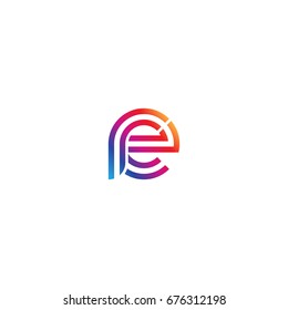 Initial lowercase letter re, linked outline rounded logo, colorful vibrant colors