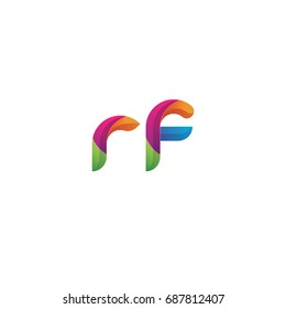 Initial lowercase letter rf curve rounded logo, gradient vibrant colorful glossy multicolor