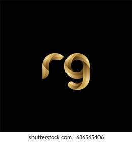 Initial lowercase letter rg, curve rounded logo, gradient glossy gold color on black background