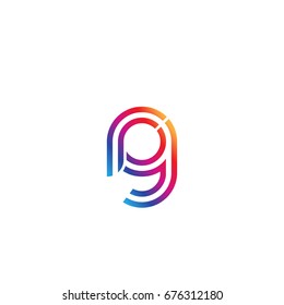 Initial lowercase letter rg, linked outline rounded logo, colorful vibrant colors