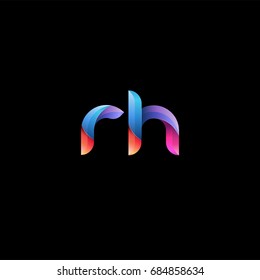 Initial lowercase letter rh, curve rounded logo, gradient vibrant colorful glossy colors on black background