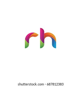 Initial lowercase letter rh, curve rounded logo, gradient vibrant colorful glossy multicolor