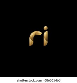 Initial lowercase letter ri, curve rounded logo, gradient glossy gold color on black background