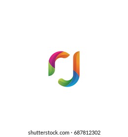 Initial lowercase letter rj, curve rounded logo, gradient vibrant colorful glossy multicolor