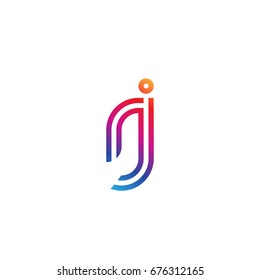 Initial lowercase letter rj, linked outline rounded logo, colorful vibrant colors