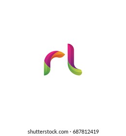 Initial lowercase letter rl, curve rounded logo, gradient vibrant colorful glossy multicolor