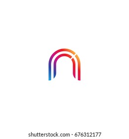 Initial lowercase letter rn, linked outline rounded logo, colorful vibrant colors