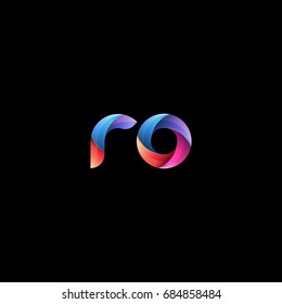 Initial lowercase letter ro, curve rounded logo, gradient vibrant colorful glossy colors on black background