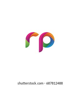 Initial lowercase letter rp, curve rounded logo, gradient vibrant colorful glossy multicolor
