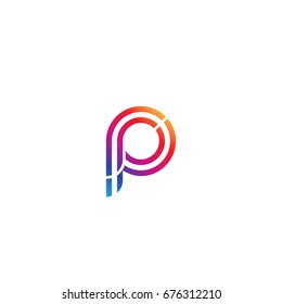 Initial lowercase letter rp, linked outline rounded logo, colorful vibrant colors