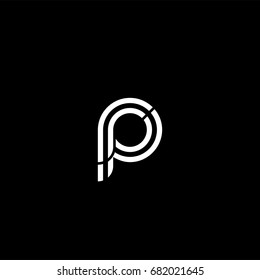 Initial lowercase letter rp, pr, linked outline rounded logo, white color on black background