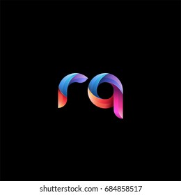 Initial lowercase letter rq, curve rounded logo, gradient vibrant colorful glossy colors on black background