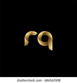 Initial lowercase letter rq, curve rounded logo, gradient glossy gold color on black background