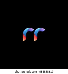 Initial lowercase letter rr, curve rounded logo, gradient vibrant colorful glossy colors on black background