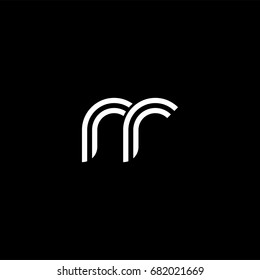 Initial lowercase letter rr, linked outline rounded logo, white color on black background