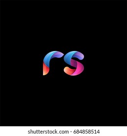 Initial lowercase letter rs, curve rounded logo, gradient vibrant colorful glossy colors on black background