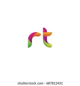 Initial lowercase letter rt, curve rounded logo, gradient vibrant colorful glossy multicolor
