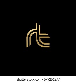 Initial lowercase letter rt, linked outline rounded logo, elegant golden color on black background